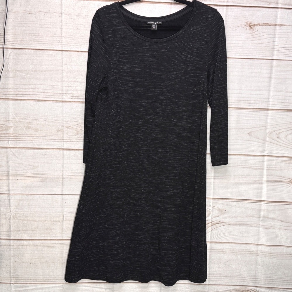 Hilary Radley Womens Space Dye Knit Long Sleeve A-Line T-Shirt Dress Charcoal M